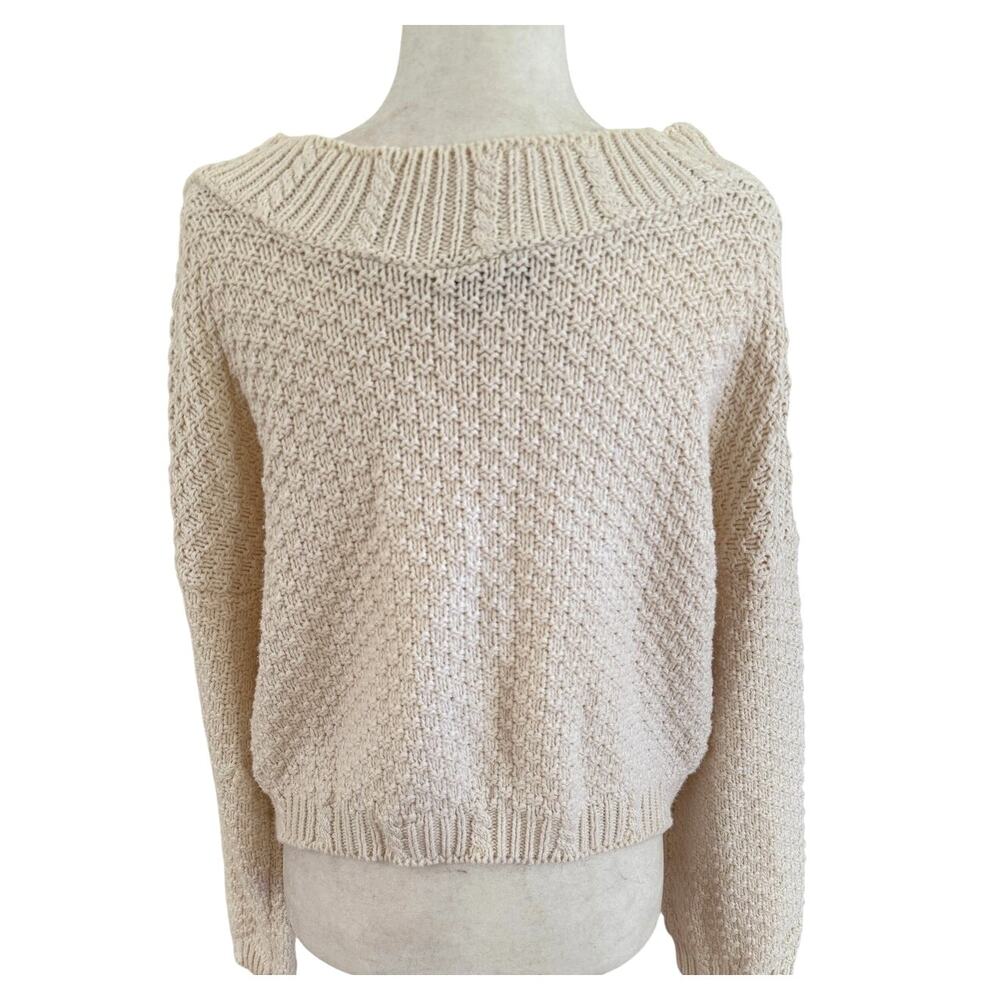 Vintage Wet Seal Cable Knit Sweater Off shoulder Cotton Medium Ivory Y2K 90s - Picture 5 of 7